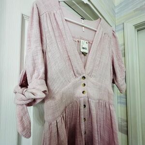 Free People Pink Pleated V-Neck Sundress